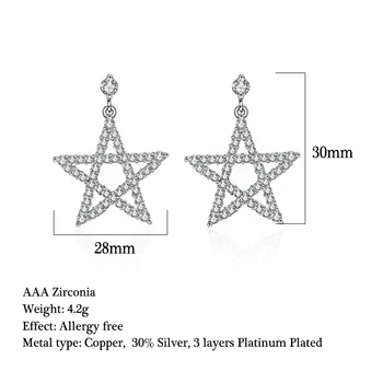 Strălucitoare AAA Cubic Zirconia Gol Steaua Cercei de Culoare Argintie bijuterii Femei Cercei Accesorii de Moda Cadou 2018 bijoux femme