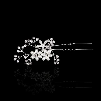 Coreeană în formă de U Argintiu Culoare Florale Floare Ac de păr Accesorii de Par Handmade 11.5 cm Mireasa Frizură Bijuterii