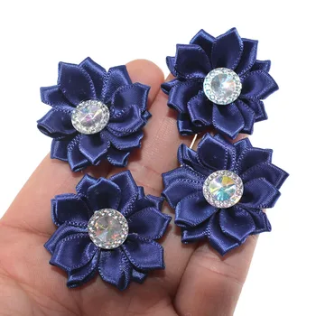 12pcs Handmade din Satin flori rhinestioe panglică de flori aplici ambarcațiuni de cusut nunta accesorii de par pentru ambalare 4.5 cm