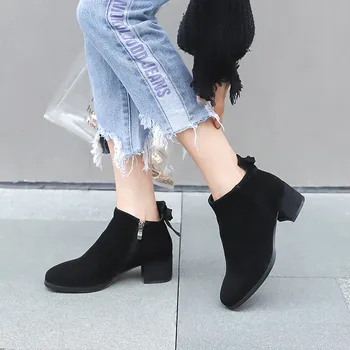 ASUMER 2020 vânzare fierbinte nou glezna cizme rotund toe fermoar piele de căprioară cizme din piele tocuri inalte pantofi femei casual femei toamna iarna cizme