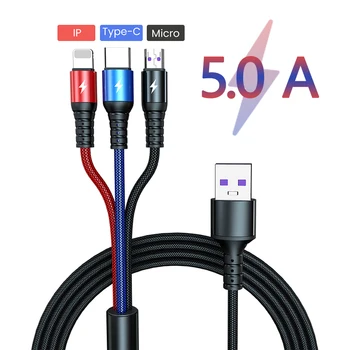 Super Charge 3 în 1 Cablu USB pentru Huawei pentru iPhone 12 11 Pro Max 3in1 2in1 Încărcare Rapidă IOS Micro USB de Tip C Cablu pentru Samsung