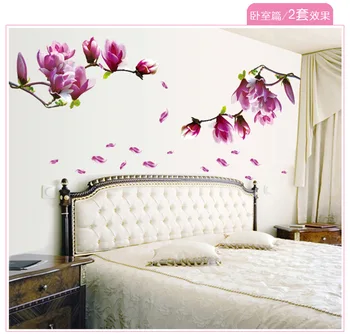 Violet Floare Magnolia Autocolante De Perete Dormitor Salon De Perete Autocolant Decor Acasă Living Tapet Autocolant Vinil Decalcomanii De Perete