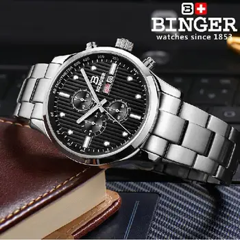 Elveția bărbați ceas brand de lux Ceasuri de mana BINGER Cuarț plin inoxidabil de sex masculin ceas din oțel rezistent la apa 100M BG-0401-3