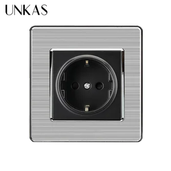 UNKAS Argint Panou Electric de Priza AC 110~250V 16A UE Priză Standard de Perete de Lux Priza de Alimentare din Oțel Inoxidabil Periat