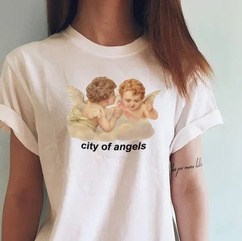 Kuakuayu HJN Drăguț Înger Topuri Oraș de Înger Scrisoare de Imprimare T Tricoul Amuzant Estetice Înger Grafic Tricouri Femei Tumblr sex Feminin Tricou