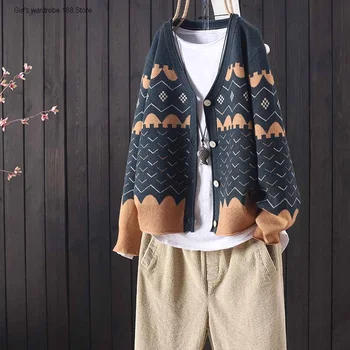 Toamna anului nou liber de bază fire filate maneca lunga butonul Scurt Tricotaje femei artă versatil pulover
