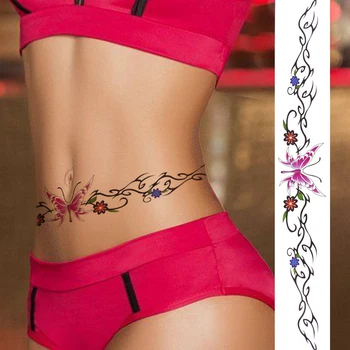 Timp de Fluture cu Flori Tatuaje Temporare Autocolant Pentru Femei Fete Realist Fals Spini Tatuaj DIY Arta Corp Talie Tatuaje Decal 3D