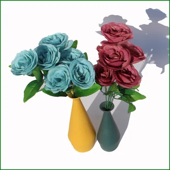 Stil European de Top în Clasa a 7-Cap Artificiale Artificiale de Trandafir Alb-Negru, cu Model de Casa Decorative, Flori de Nunta Artificia