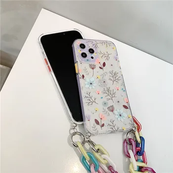Sclipici Caz Pentru iPhone 11 12 Pro Max Mini Margine de Culoare Frunze de flori Transparent Cazul în care Telefonul Pentru iphone 8 7 Plus X XR XS MAX SE 2020