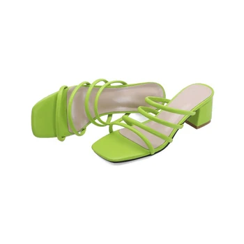 Fierbinte de Vânzare Deget de la picior Deschis Mijloc Tocuri în aer liber Neon Slide Papuci de casa Sandale de Vara Bloc Tocuri pentru Femei și Doamnelor