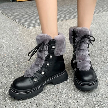 De Brand Nou Chic Blana De Iepure Skidproof Cauciuc Unic Șireturi De Piele Split De Zăpadă Papuceii Rusia Pantofi De Iarna Cizme Femei