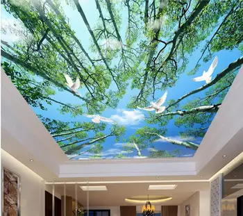 Foto personalizate 3d plafon picturi murale de perete de hârtie Proaspăt copaci și cer albastru decor pictura picturi murale 3d tapet pentru pereți 3 d