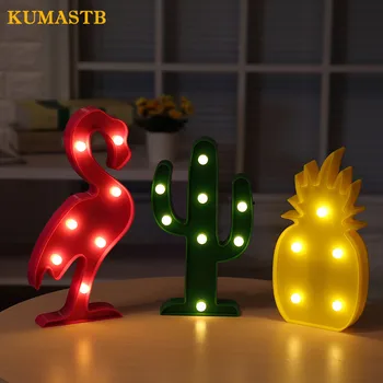 3D Flamingo Cactus Ananas Pinguin Fluture Lumini de Noapte pentru Copii Cadouri Noptiera LED Lampă de Noapte de Copii de origine Animală Marquee Lămpi