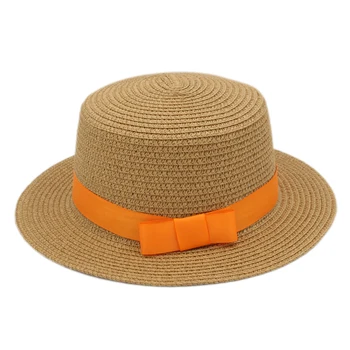 Mistdawn Vara Paie Luntraș Pălărie De Marinar Femei Bowler Soare Pe Plaja De Sus Plat Capac Portocaliu Panglică