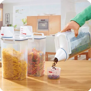 2l din Plastic Dispenser Cereale Cutie de Depozitare,Set Container cu Capac,Masura Dozatoare,Bucătărie Depozitare Sticle