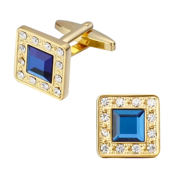 Moda bijuterii pentru bărbați manșete franțuzești de aur pătrat albastru de cristal butoni de manșetă link-uri