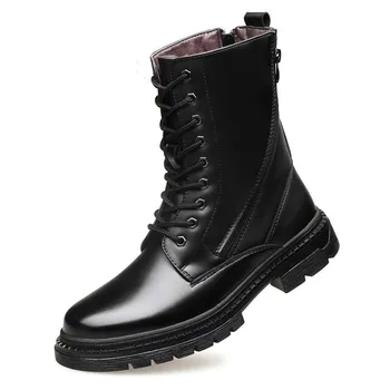 Stil britanic oameni de moda cizme de cowboy de pluș cald iarna pantofi platforma piele naturala bottines în aer liber zăpadă botas masculinas