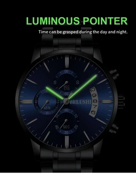 BELUSHI brand luminos mens ceasuri cuarț oțel inoxidabil om ceasuri de mână de moda stil ceas de lux creative ceas