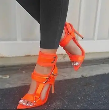 Elegant Lamaie Catarama Curea Femei Sandale Stilet Tocuri Banda Elastica Cataramă Pantofi Rochie De Banchet Mozaic Sandale Gladiator