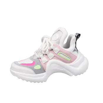 SHOFORT Pantofi Platforma 2020 Moda Dantelă-up Culori Amestecate Toate-meci Femei Adidași Arcuite Spori Portabil de Amortizare Pantofi de Funcționare