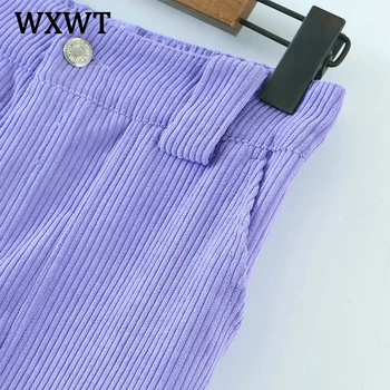 WXWT Femei de Moda Violet Catifea Scule Stil Pantaloni Drepte Solide în Vrac Buzunare Șic Pantaloni sex Feminin Streetwear XQB2597