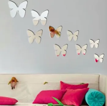 Fluture minunat creative oglindă de perete autocolant , 3D acril oglindă de perete autocolant decor,9pcs / set