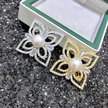 Frumoasa Floare Pearl Breastpin Accesoriu de Cupru Cu Argint si Placat cu Aur cu Perla Broșe Accesorii&Componente 3stuck/Lot
