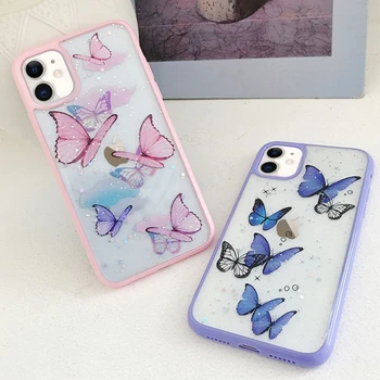 Butterfly Silicon de Caz Pentru iPhone 11 Pro Xs Max X Xr 6 6S 7 8 Plus SE2 Femei Curcubeu la Șocuri Acoperire Moale Pentru iPhone 12 Mini