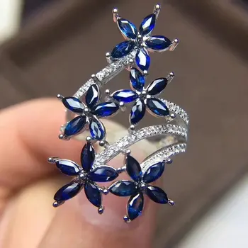 Fidelitate Naturale 2*4mm Inele de safir s925 argint personalitate flori Bijuterii fine pentru femei Naturale piatră prețioasă albastru