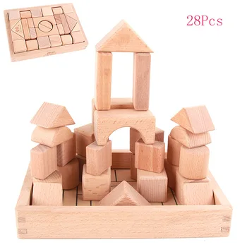 DDWE DIY Montessori Castel de Lemn Blocuri Joc jucărie de Învățare Montessori Educativ Domino Jucarii Pentru Copii Joc de Familie