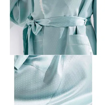 CAVME de Lux Robă de Mătase pentru Femei Doamnelor Elegante de Vara Sleepwear Lounge Guler de Turn-down Complet Maneca Albastru deschis Culoare Solidă