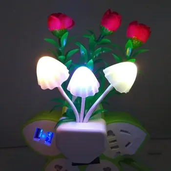 Mayitr Colorate de flori Romantice Ciuperci lampa LED Lumina de Noapte Dormitor Baie Perete Plug-in Senzor de Lumină Controlată Priza de Perete
