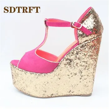 SDTRFT Stiletto Doamnelor 15cm pene Sandale cu Paiete, pantofi Platforma femeie zapatos mujer Catarama Pompe Mici Superb:30,31,32,33-43