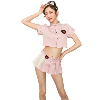 Sexy mousse de pijama set de femeie Lenjerie de corp perspectiva top scurt plisata roz dragoste dulce asistenta uniformă tentația costum de lene