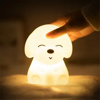 Colorat Câine Led Lumina De Noapte Animal De Lumină Usb Reîncărcabilă Silicon Moale Desene Animate Apăsați Lumină Copii Lampa De Noapte Lumina Dormitor