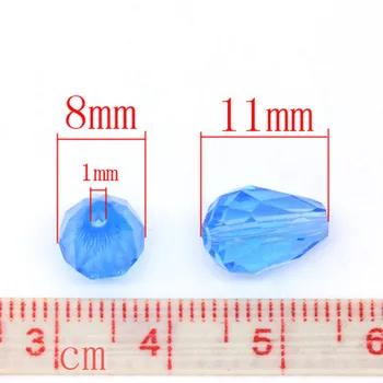 DoreenBeads Sticla de Cristal Margele Vrac Lacrimă Albastru Transparent Fatetat Bijuterii DIY Despre 11mm x 8mm, Orificiu: Aprox 1 mm, 7 Buc