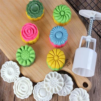 3D Rose Floare Mooncake Mucegai Mid-Toamnă Festivalul de Mână Presiune Mucegai Instrument DIY Cookie Cutter Tort Bakeware1 Butoi +6 Timbre Set