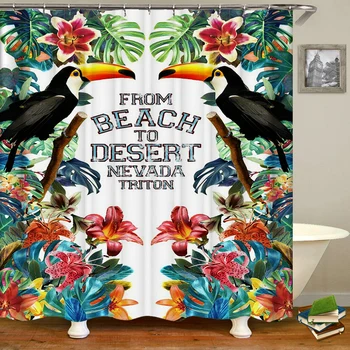 3d Toucan Păsări, Flori, Perdele de Dus Imprimarea de Baie Perdele Poliester Lavabil Cu Cârlige Decorative Acasă Ecran