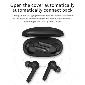 TWS Căști Wireless Ergonomic Bluetooth 5.0 Sport Căști setul cu Cască Stereo cu Încărcare Cutie Built-in Microfon Negru