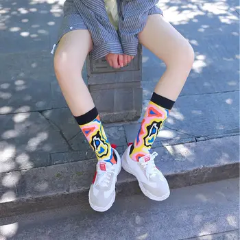 Șosete lungi de Artă Fericit Șosete din Bumbac Imprimat Hip-hop Fashion Street Îmbrăcăminte Personalitate Populară în Europa și America