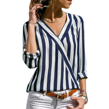 2020 noua moda camasa Casual V-neck stripe sifon maneca lunga pentru femei tricou primăvara și toamna Vrac tip de Despicare