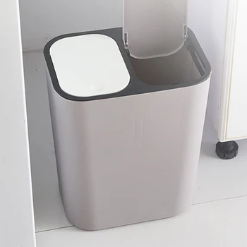 Coș De Gunoi Dreptunghi De Plastic Push-Buton Dublu Compartiment De 12 Litri De Reciclare A Deșeurilor De Gunoi Bin