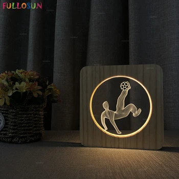 FULLOSUN 3D Lampă cu LED-uri de Culoare Alb Cald LED Touch Lumina Baschet Fotbal Model de Lemn Lampa de Masa pentru Copii Noptiera Veioza Decor