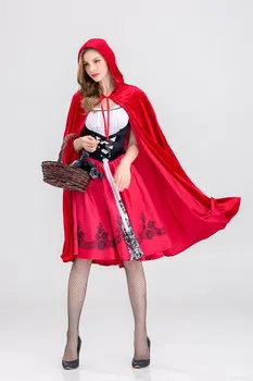 Femeile Little Red Riding Capișon Costum Halloween Roba Doamna Broderie Rochie +Mantie Cosplay Fantasia Joc De Uniforma