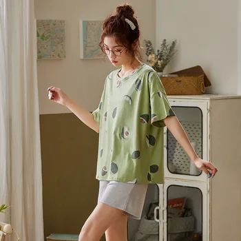 MELIFLE Moda de Vara Avocado Pijama Seturi pentru Femei Atoff Acasă Mătase Verde Pijamale din Bumbac Satinat Moale Loungwear îmbrăcăminte de noapte