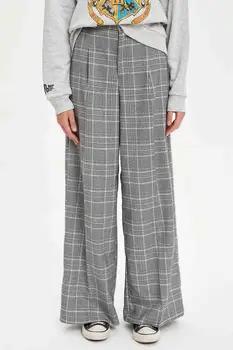 De facto Toamnă Femeie Pantaloni & Jos Carouri Model de Înaltă Talie Pantaloni Palazzo Țesute Jos Dailywear Casual-S1143AZ20AU