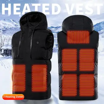 7 Zone Încălzite Vesta Outdoor Bărbați Femei Vesta cu Gluga USB Electric Jacheta de Încălzire cu Glugă Vestă, Haină Călduroasă de Iarnă Termică Îmbrăcăminte