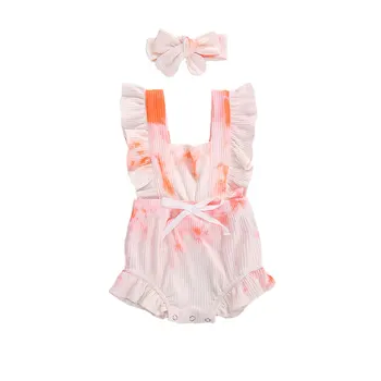 AA Copil Nou-născut Fete Costume de Vară fără Mâneci Gradient Tie-dye Print Ciufulit Body+Banda 2 buc Haine Tricotate Îmbrăcăminte