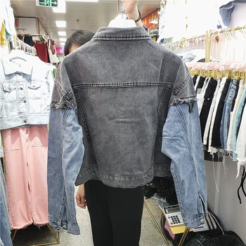 Paltoane și Jachete jeans Femei Toamna Noua Jacheta Denim pentru Femei Versiunea coreeană Pierde-Fit cu Maneca Lunga-Sacou Decupată