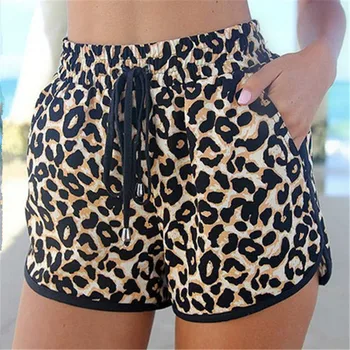 INDJXND Femei Casual de Vara de Plajă cu Cordon Imprimat Leopard pantaloni Scurți 2021 Plus mărimile S-XL pantaloni Scurți de Femei Liber Casual Pantaloni scurti